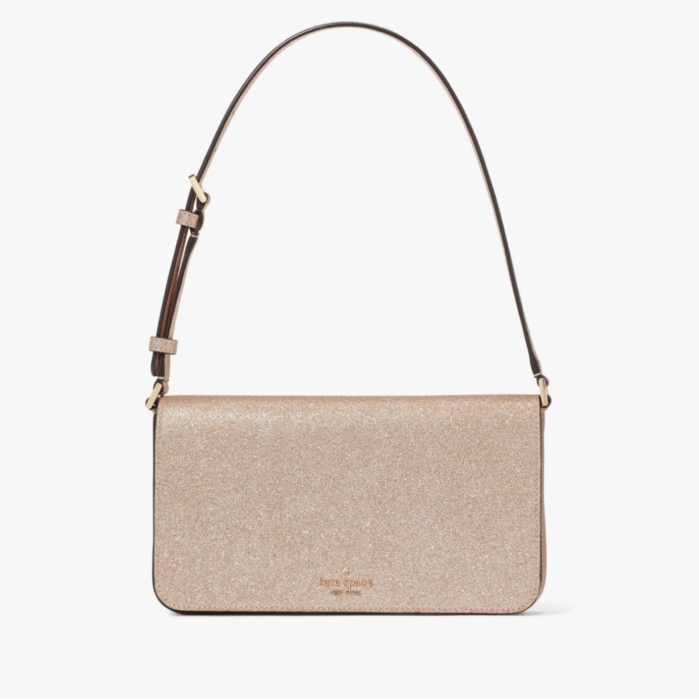 Kate Spade Rose Gold Glitter Tinsel Flap Shoulder Bag